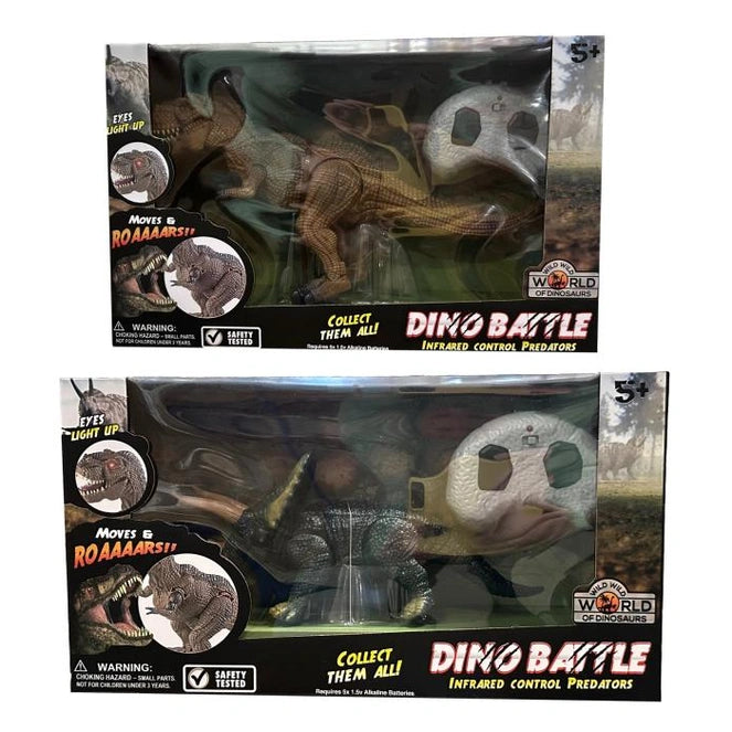 Two boxes of "Dino Battle" infrared control dinosaur toys.