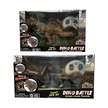 Two boxes of "Dino Battle" infrared control dinosaur toys.