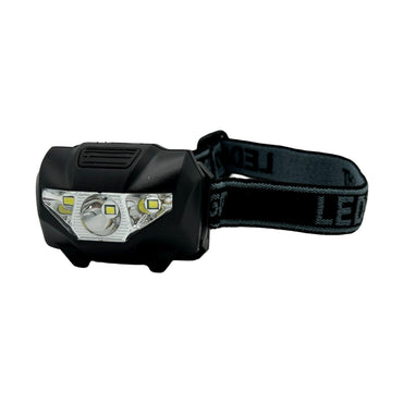 Black LED headlamp with head strap.