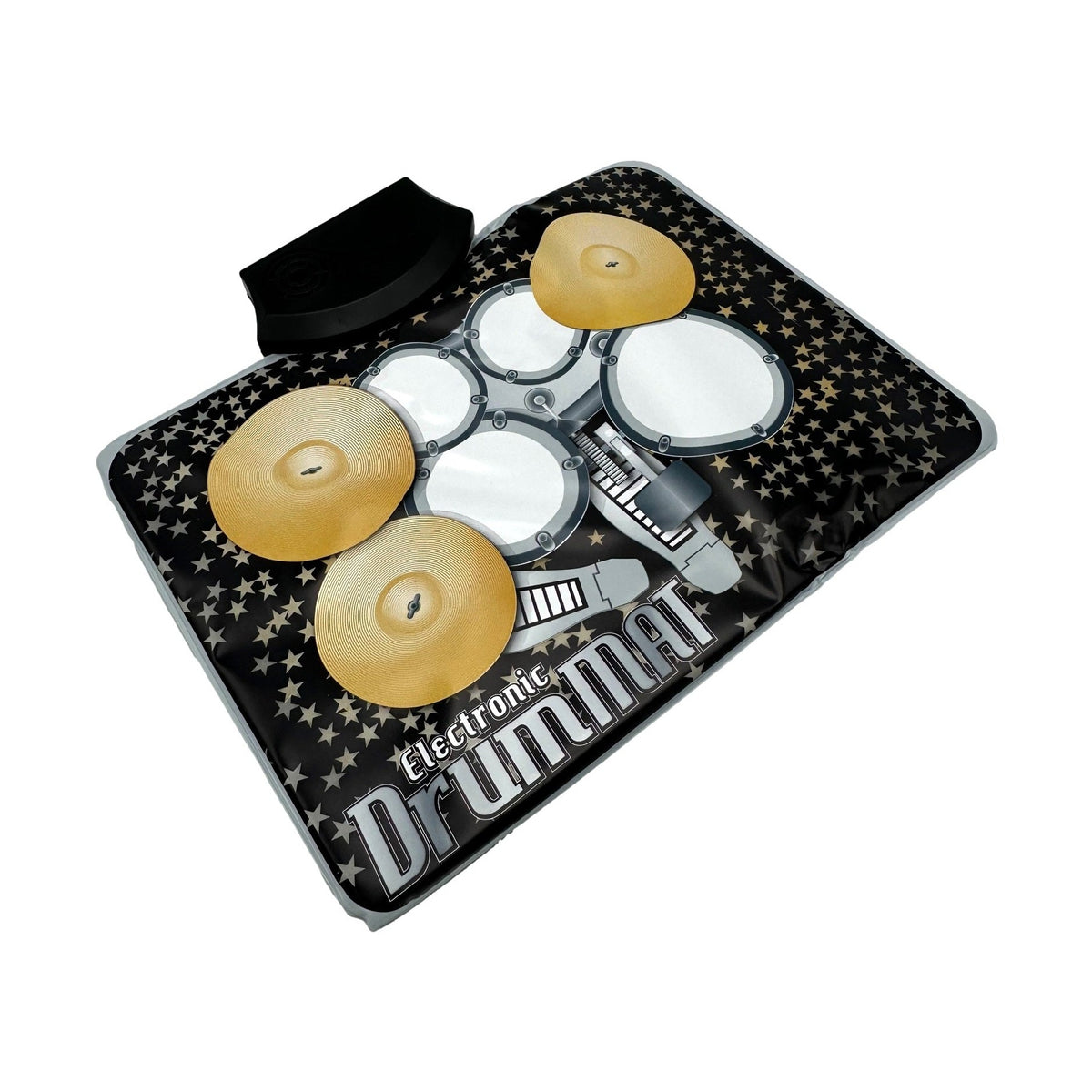 Electronic drum mat with drum pedal and cymbal attachments.