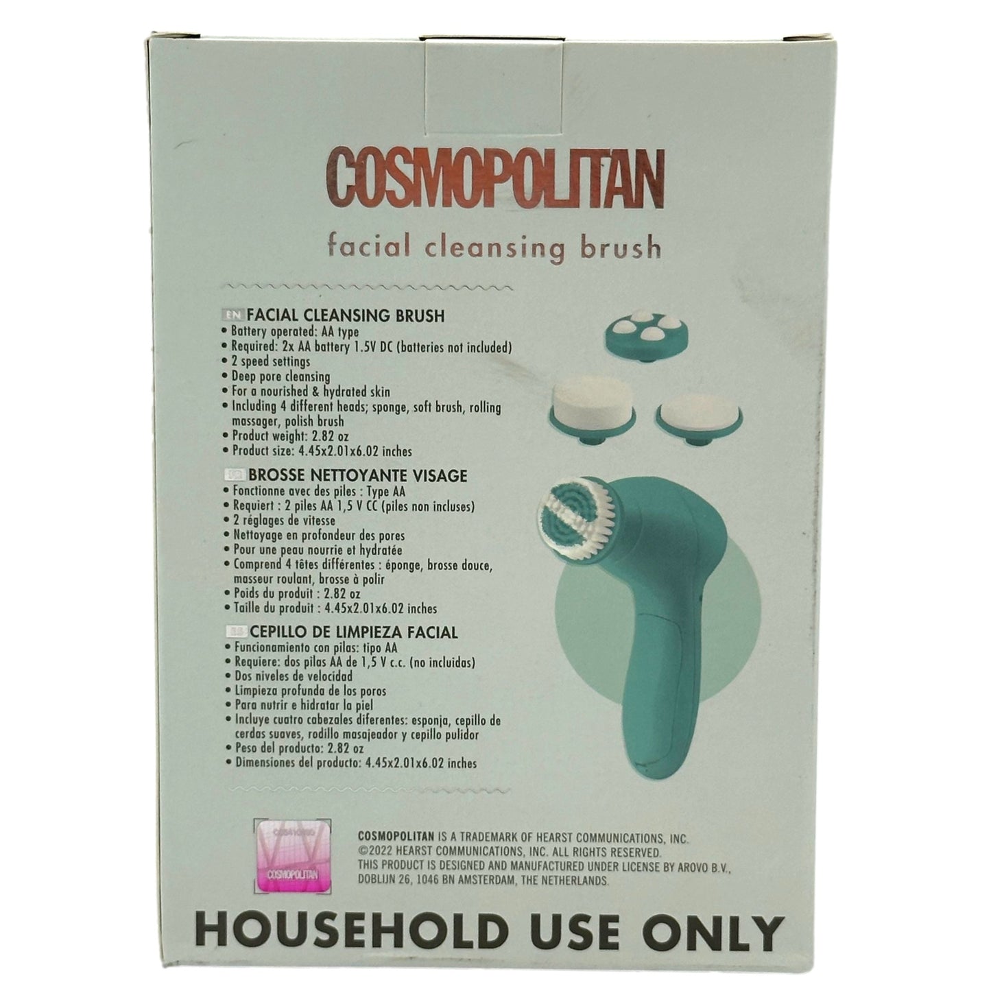 A box for a Cosmopolitan facial cleansing brush.