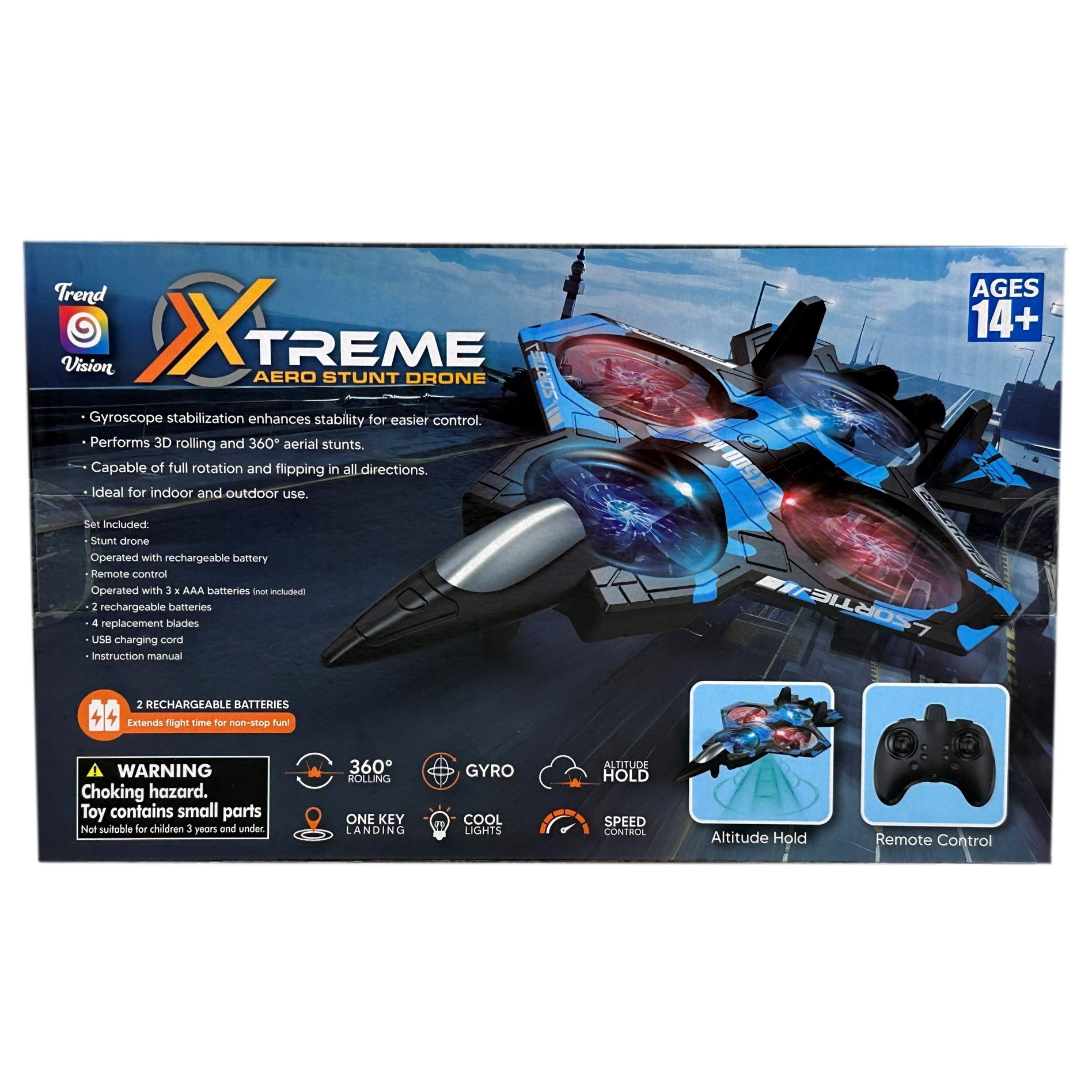 Aero stunt drone product packaging.