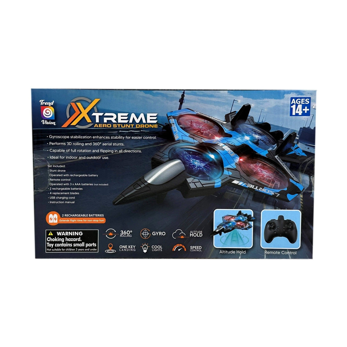Aero stunt drone product packaging.
