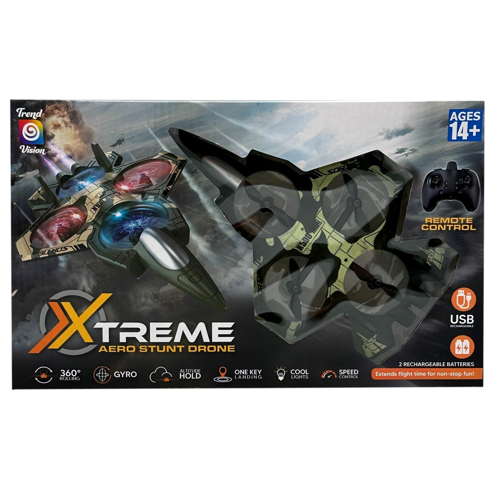 Boxed Xtreme aero stunt drone with remote control.