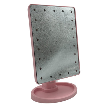 Pink makeup mirror with LED lights.