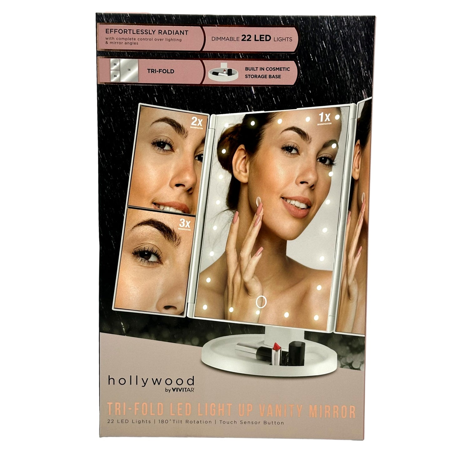 Box for "hollywood by Vivitar Tri-Fold LED Light Up Vanity Mirror".