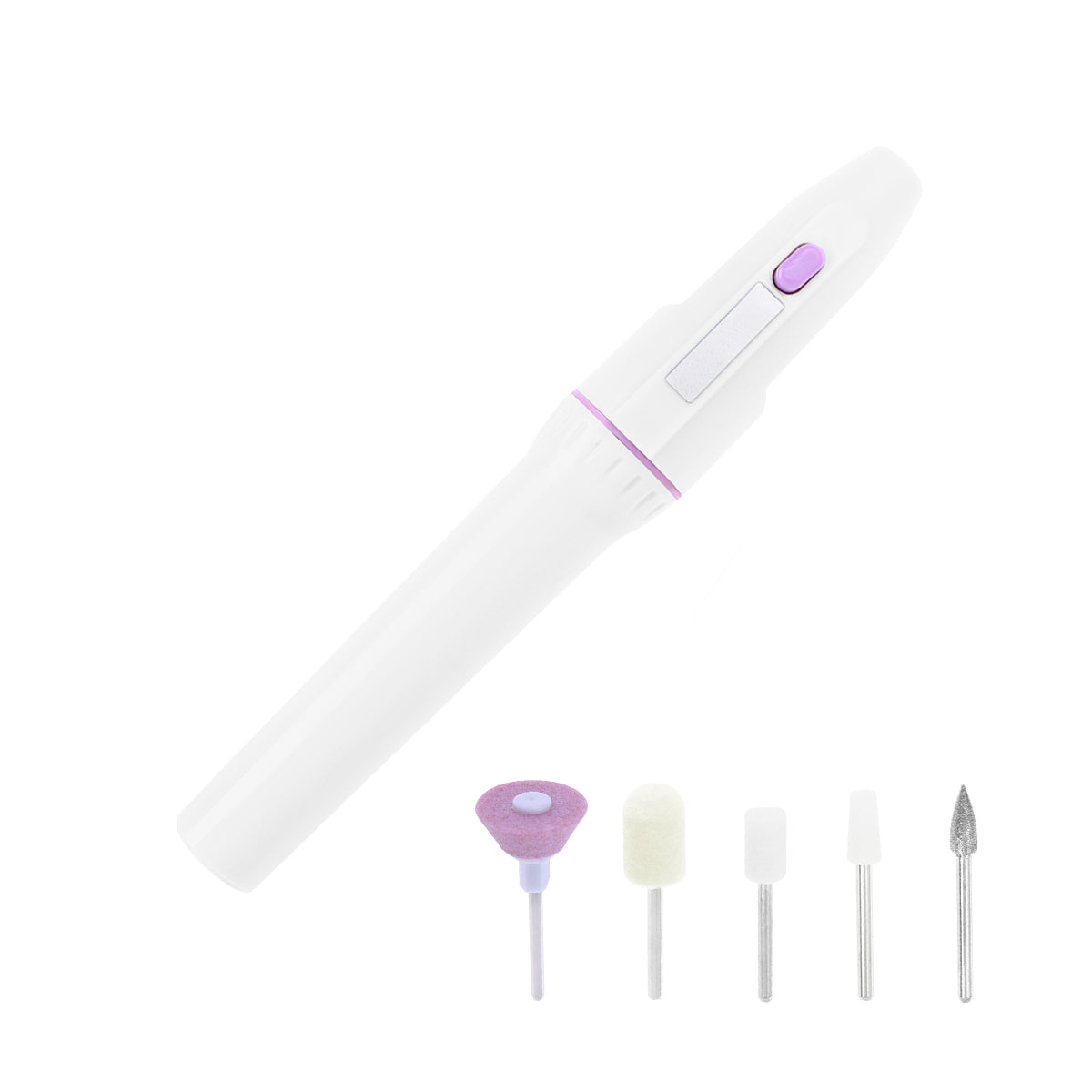 White electric nail file and attachments.