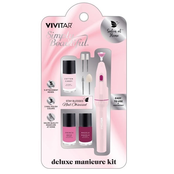 Vivitar deluxe manicure kit in pink packaging.