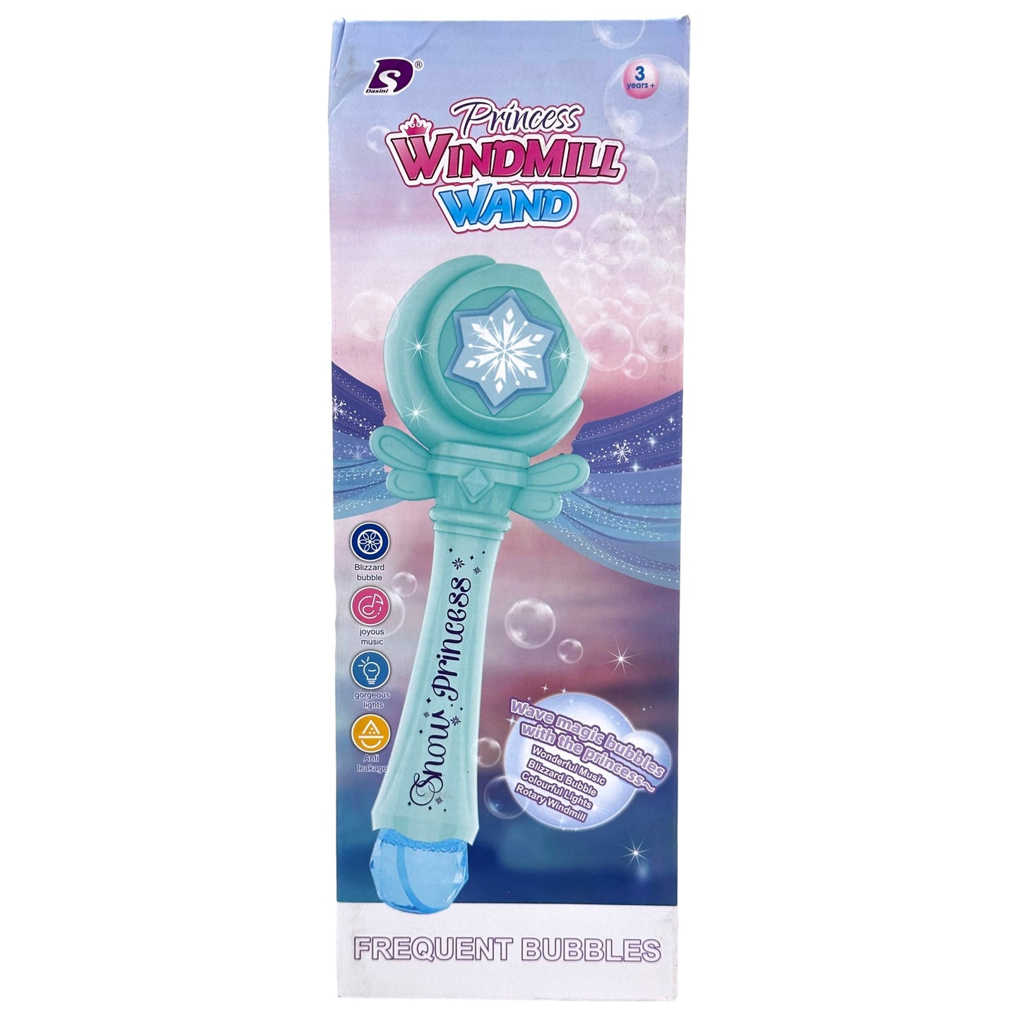 Product packaging with a princess windmill wand.