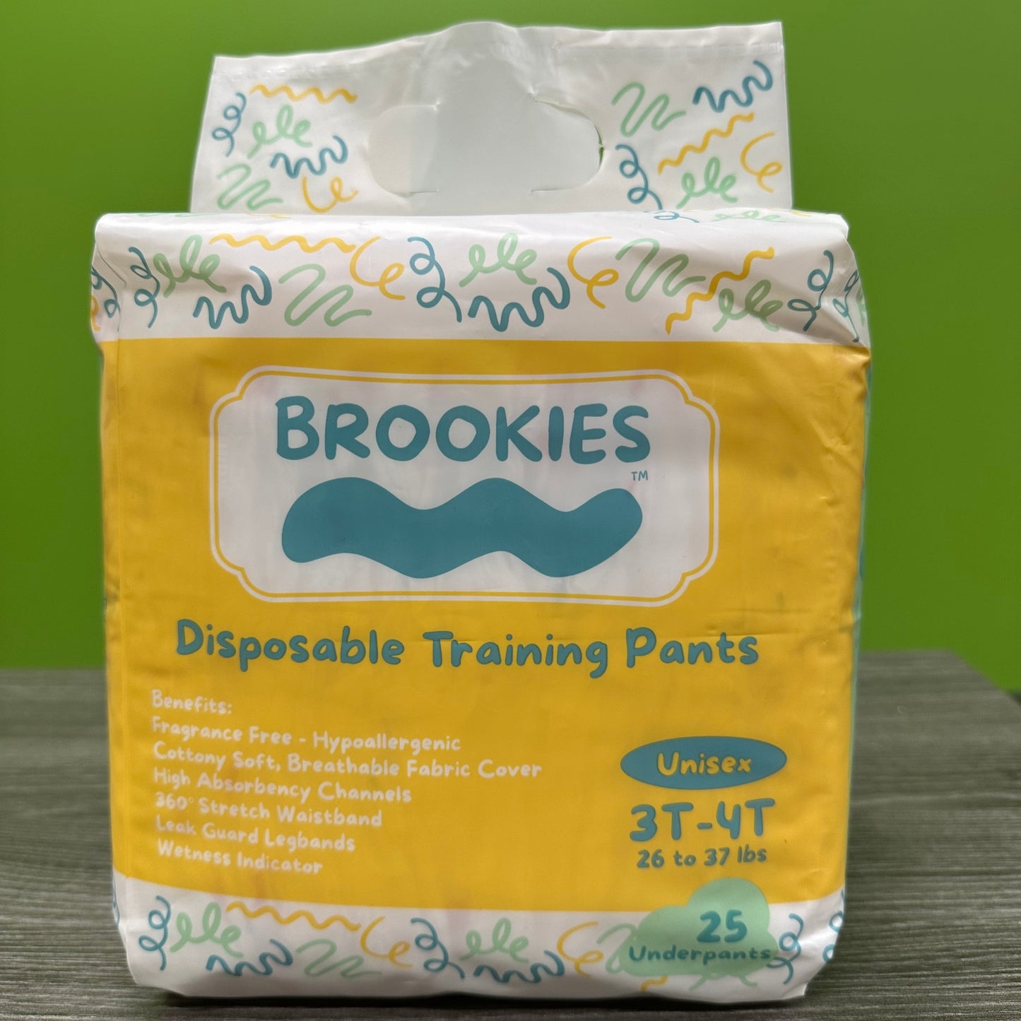Package of Brookies disposable training pants for toddlers.