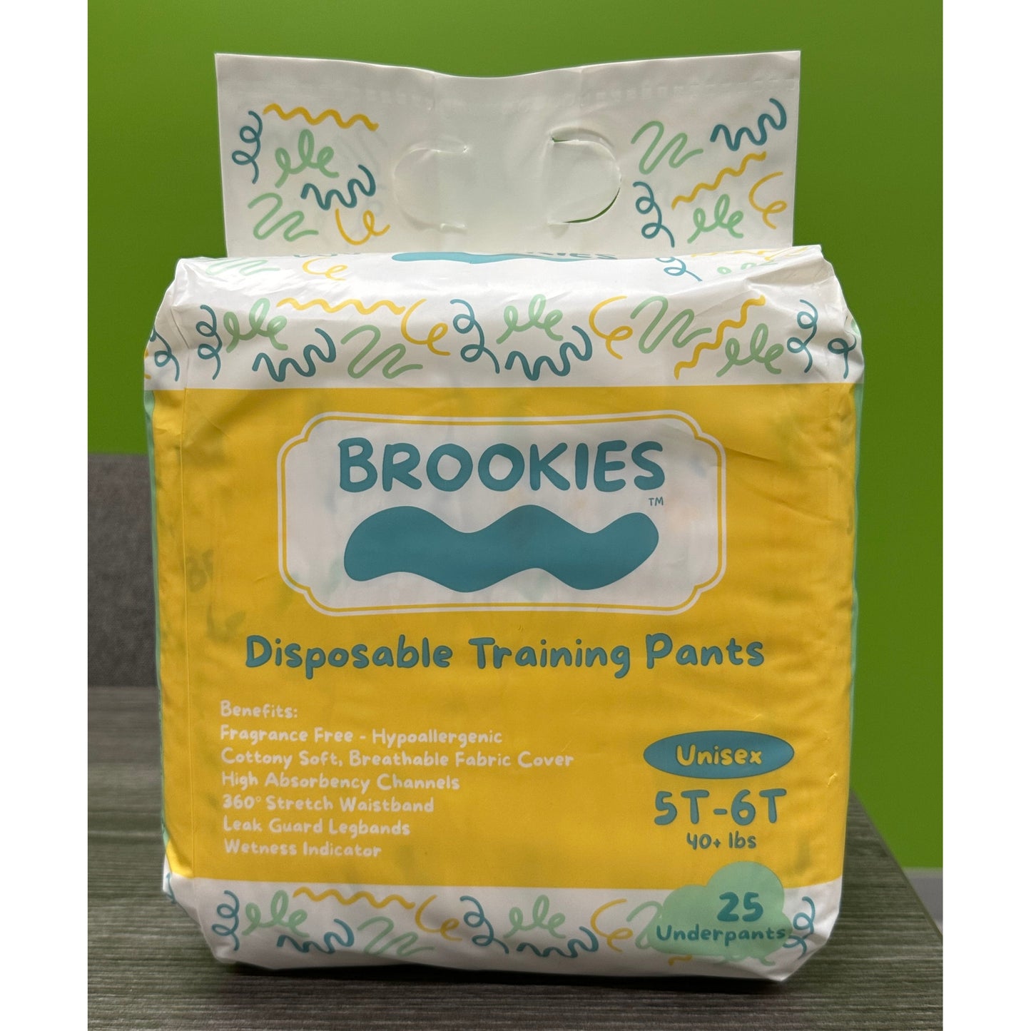 A package of "Brookies" disposable training pants for children ages 5T-6T.