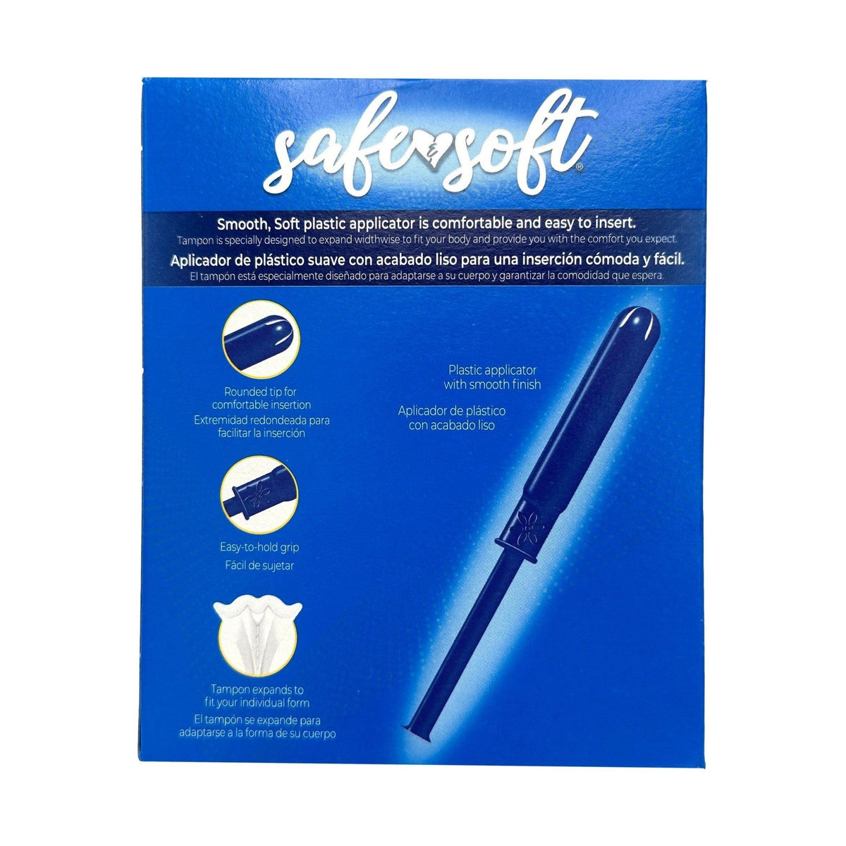 Blue tampon box with a plastic applicator.