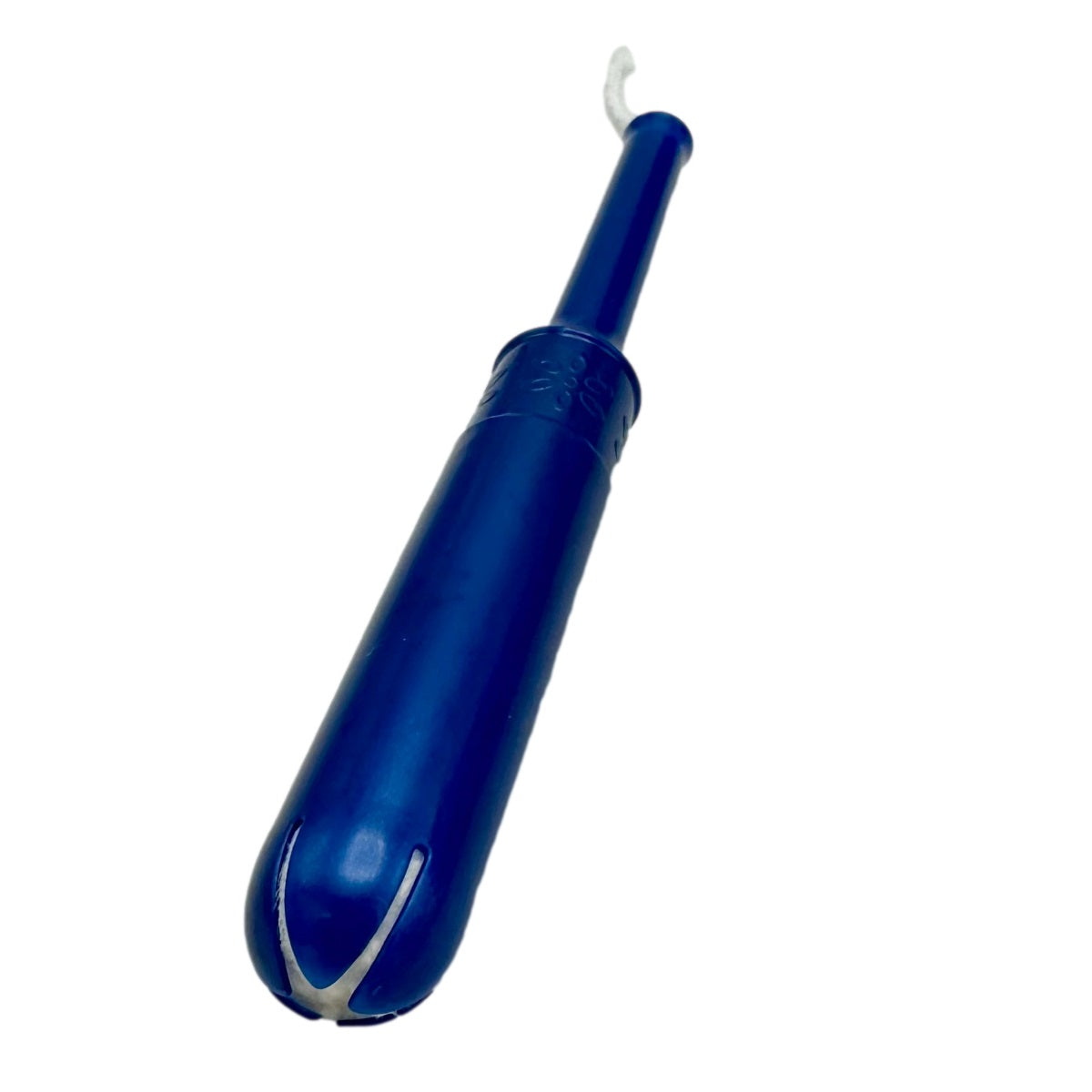 A blue tampon applicator.