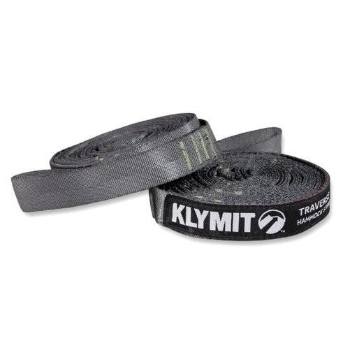 Two coiled gray Klymit hammock straps.