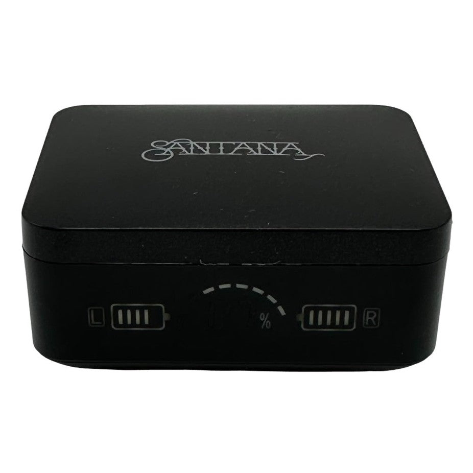 Black square electronic device with battery life indicators and "Santiana" text.