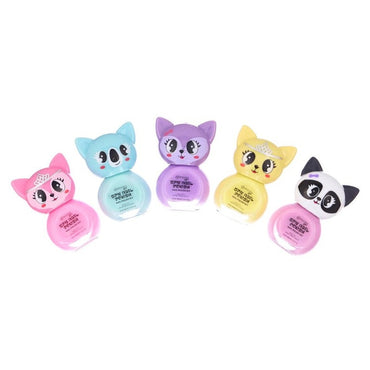 Five bottles of animal-themed nail polish.