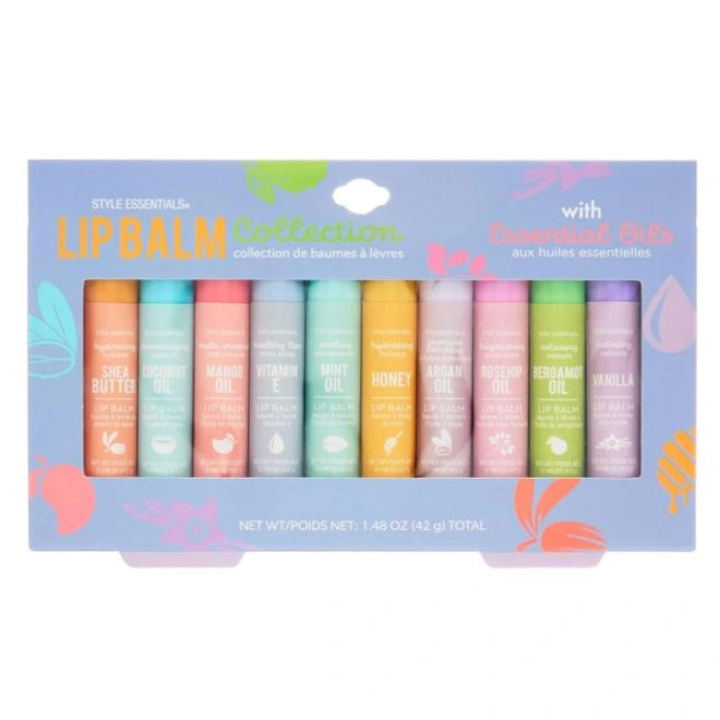 10 PC LIP BALM WITH ESSENTIAL OILS COLLECTION