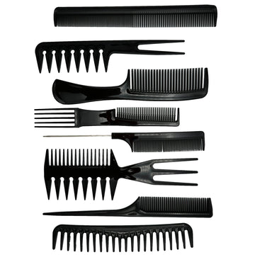 Nine black combs.