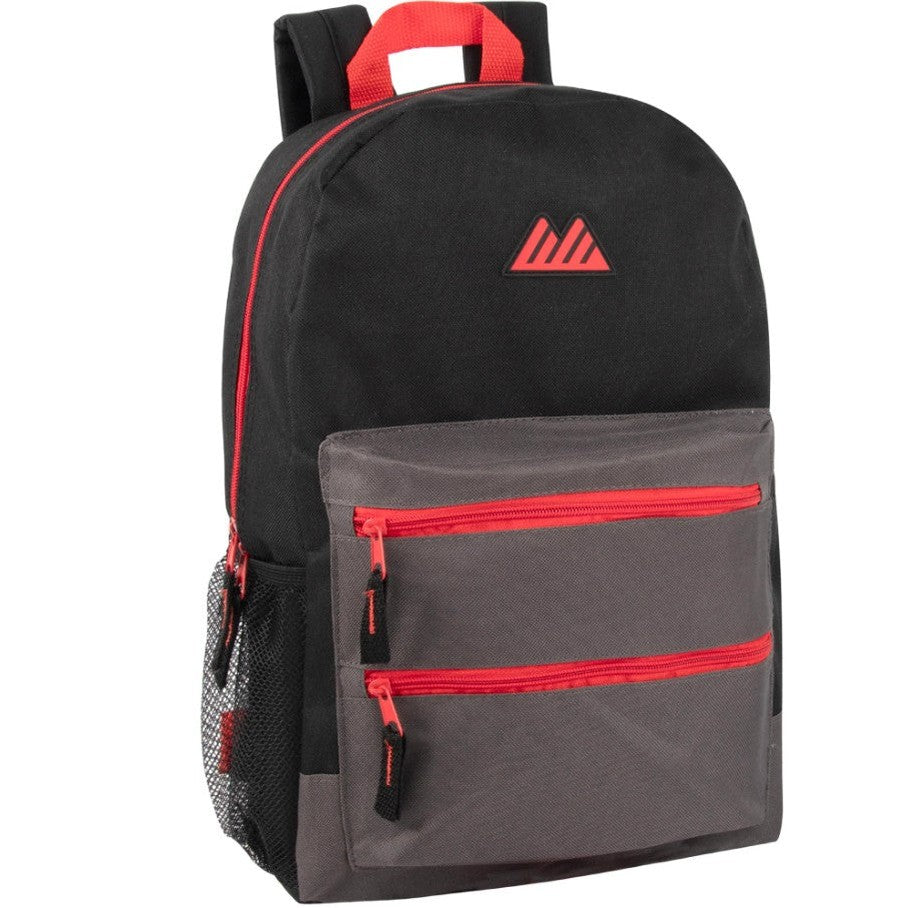 17 IN DOUBLE FRONT ZIPPER POCKET SCHOOL BACKPACK WITH 2 MESH SIDE POCKETS ASSORTED