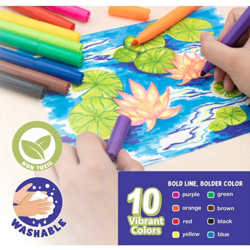 10 CT BROAD TIP MARKERS WASHABLE CLASSIC COLORS