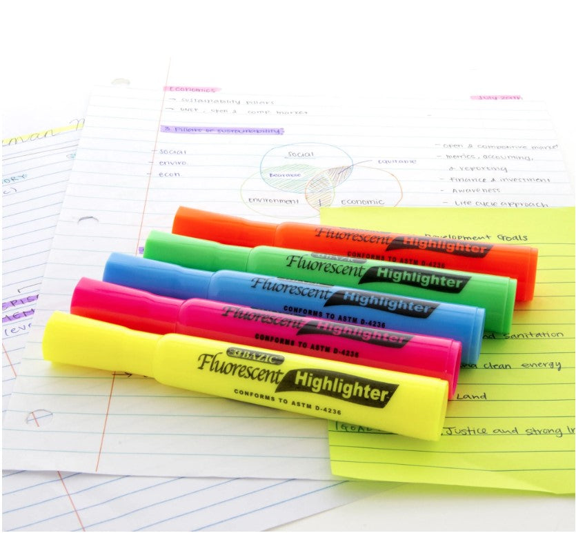 12 PC MULTI COLOR HIGHLIGHTERS BROAD CHISEL TIP