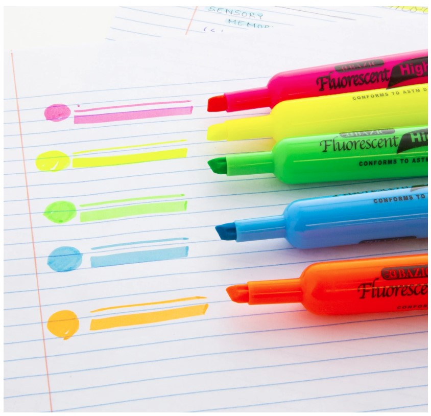 12 PC MULTI COLOR HIGHLIGHTERS BROAD CHISEL TIP