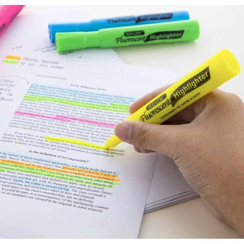 12 PC MULTI COLOR HIGHLIGHTERS BROAD CHISEL TIP