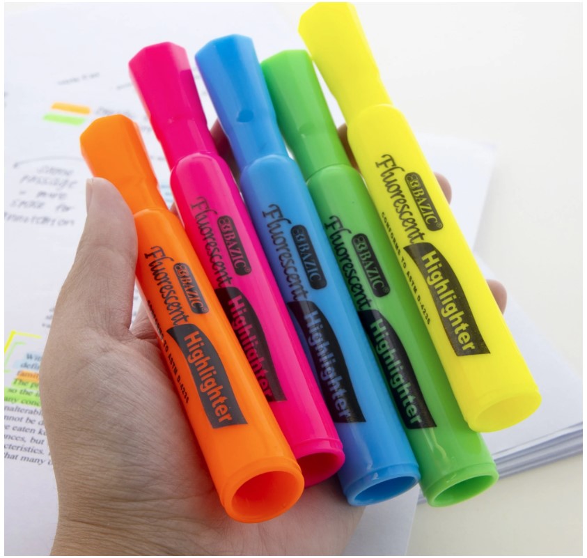 12 PC MULTI COLOR HIGHLIGHTERS BROAD CHISEL TIP