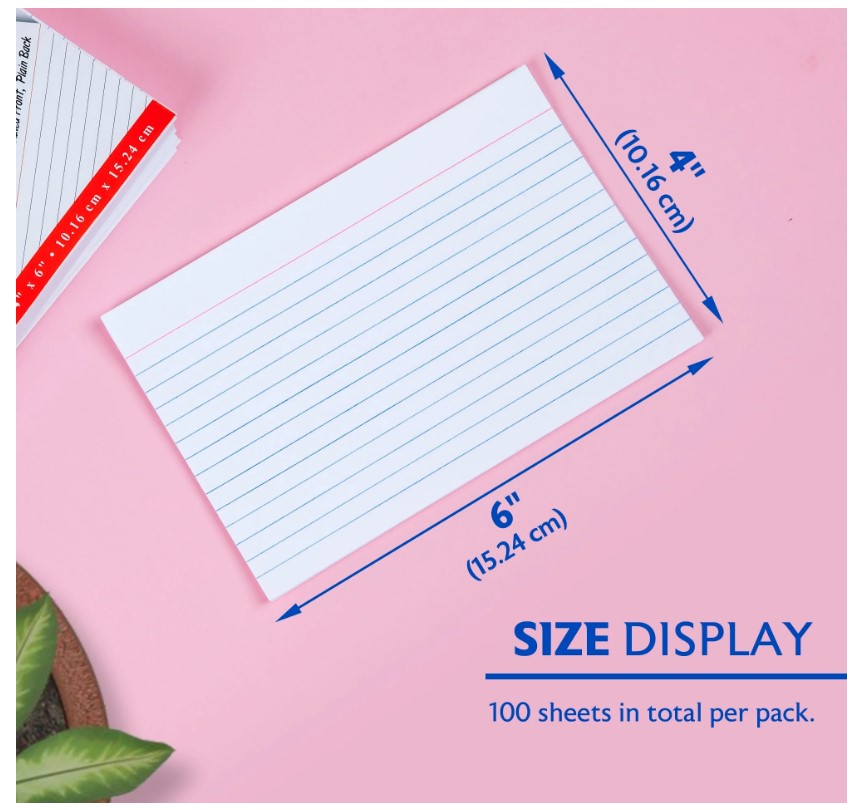 TARJETAS DE ÍNDICE CON RAYOS DE 4 X 6, PAQUETE DE 100