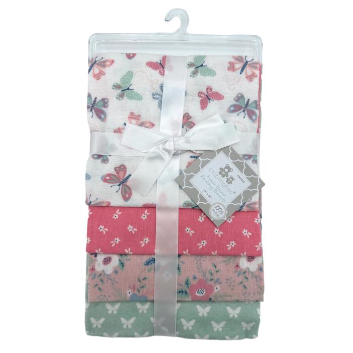 4 PC GIRL'S RECEIVING BLANKET BUTTERFLY & FLOWER PATTERNS