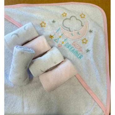 6 PC PINK CLOUD HOODED TOWEL SET