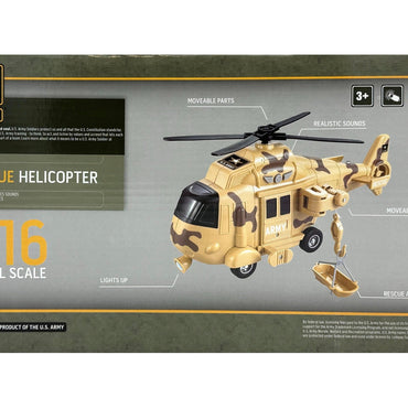 Toy Army helicopter with camouflage design.