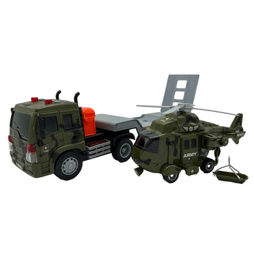 Toy military truck with helicopter.