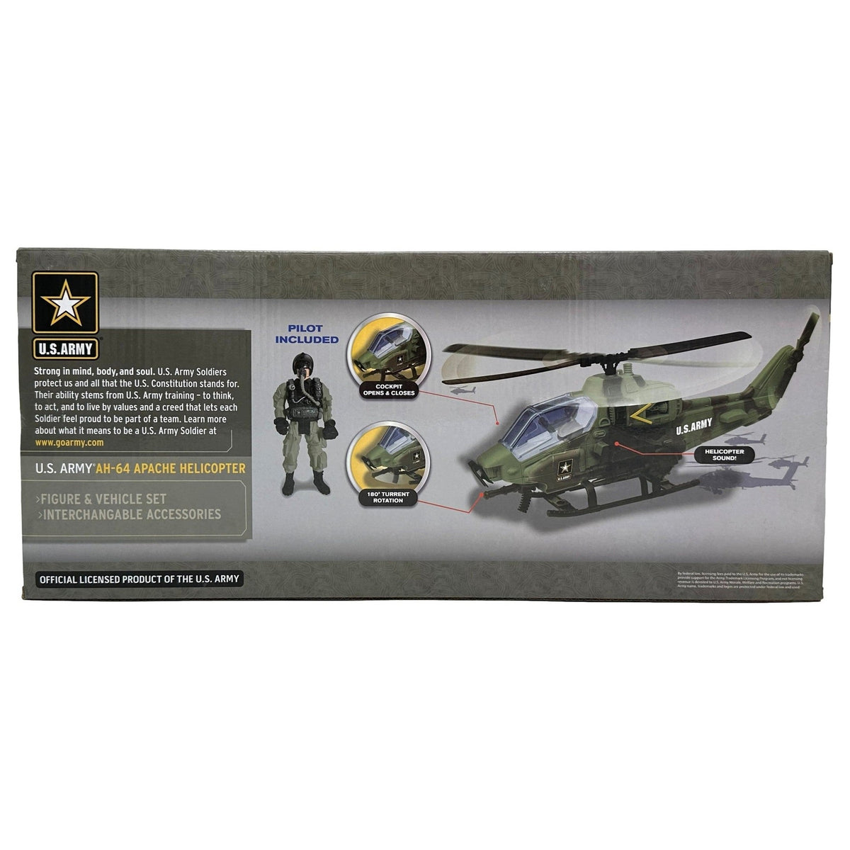 U.S. Army AH-64 Apache Helicopter toy package.