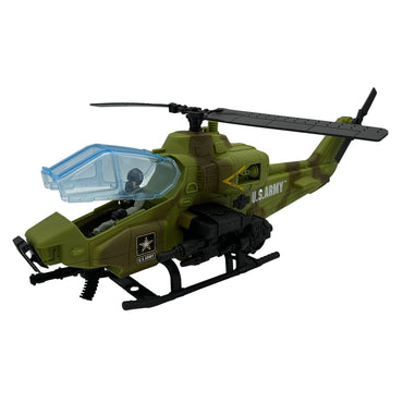 Toy U.S. Army helicopter with pilot.