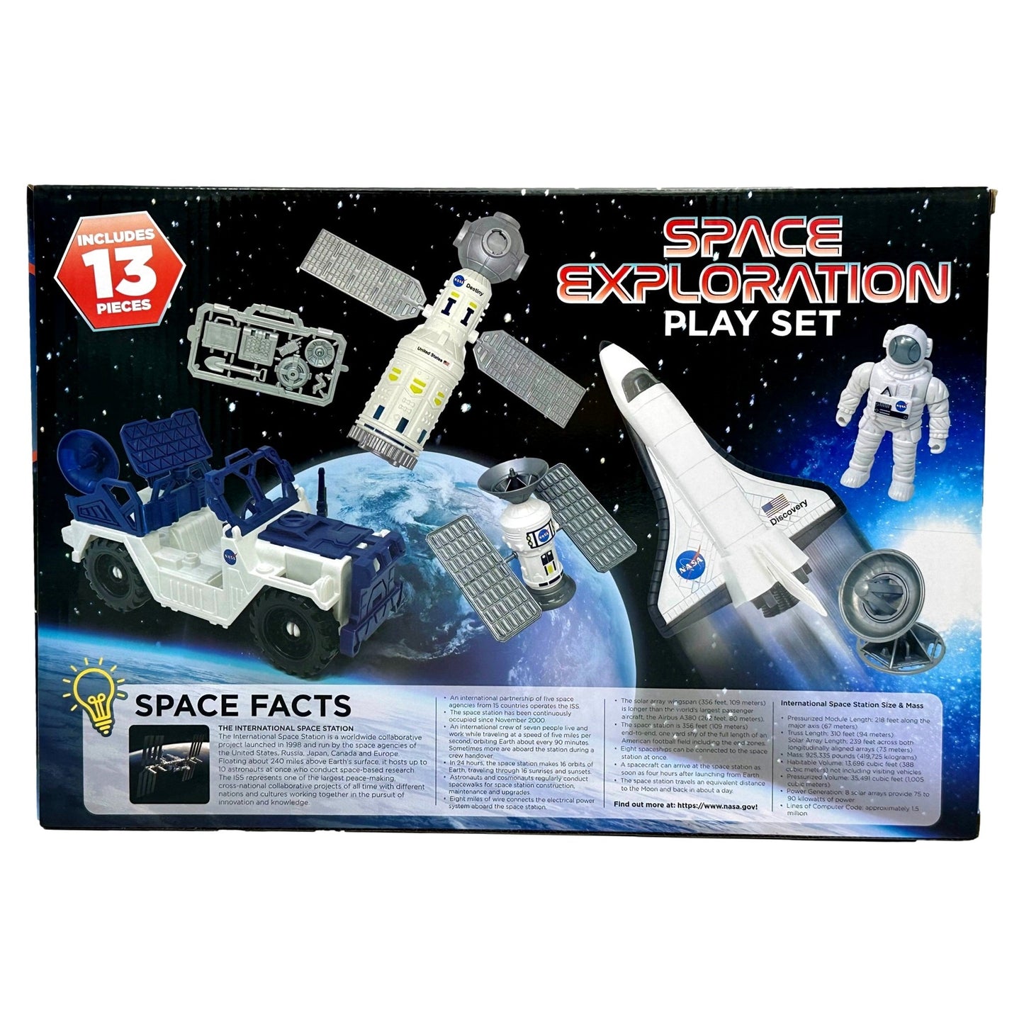 A "Space Exploration Play Set" box with space toys.