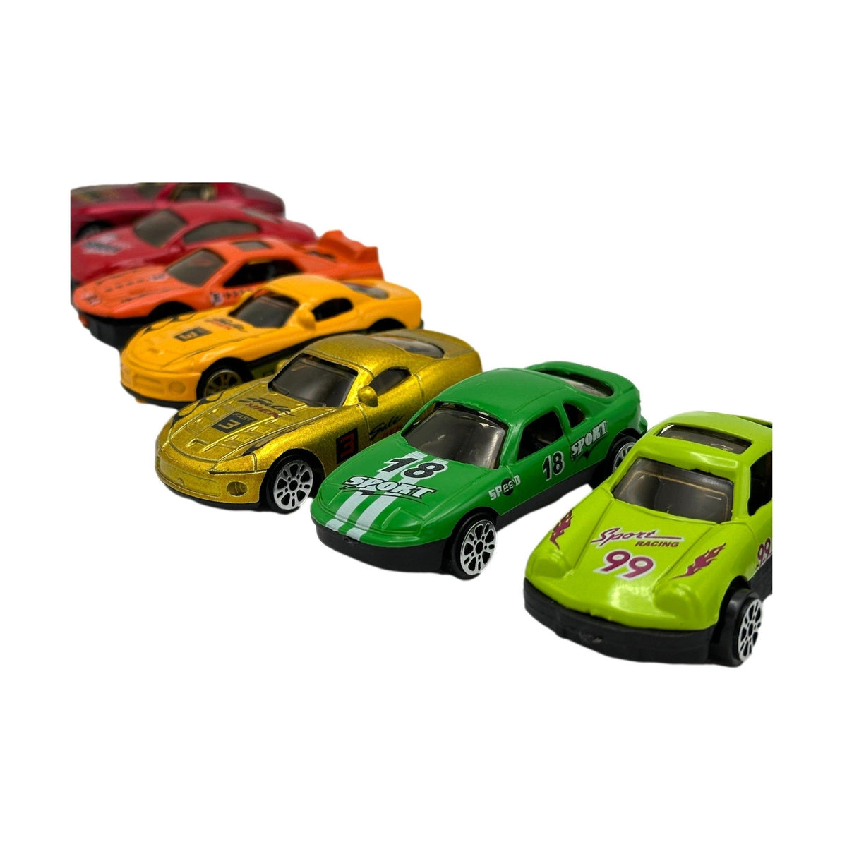 A lineup of toy cars.