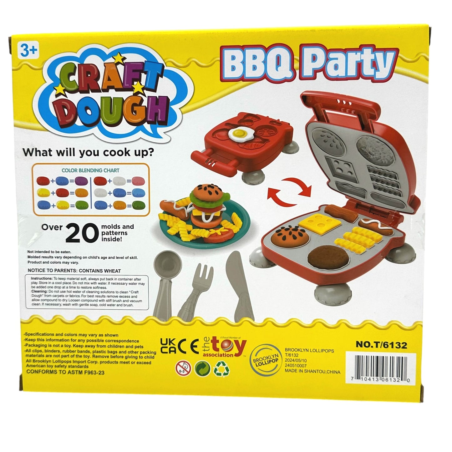 Box for "Craft Dough BBQ Party" toy featuring images of dough food and a grill.