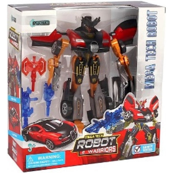 A boxed, red and black Mega Tech Robot Warriors toy.