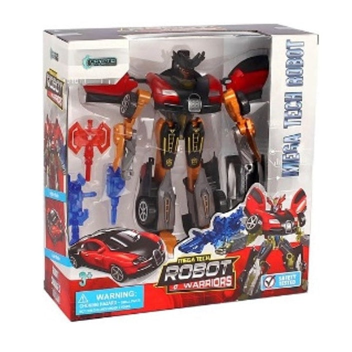 A boxed, red and black Mega Tech Robot Warriors toy.
