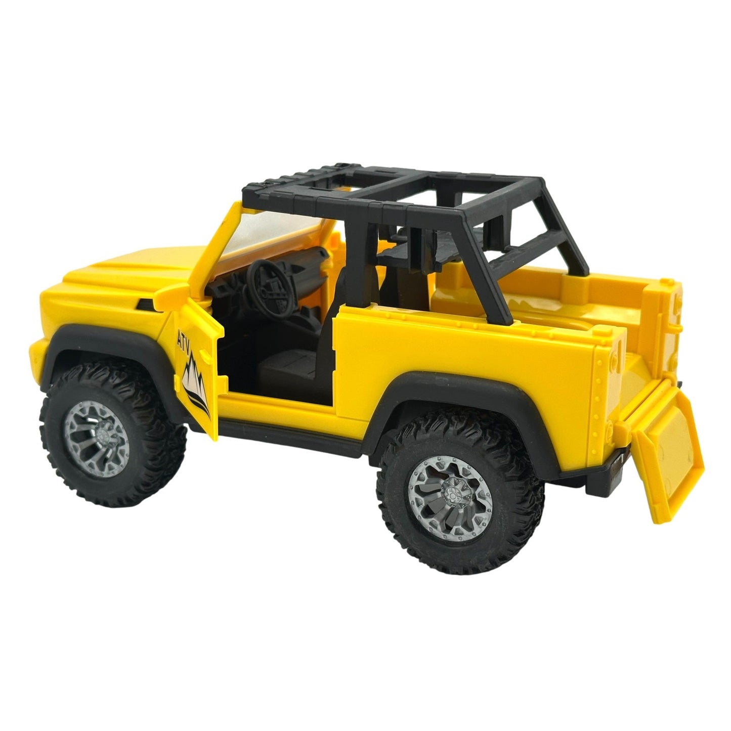 Yellow toy ATV truck with open door.