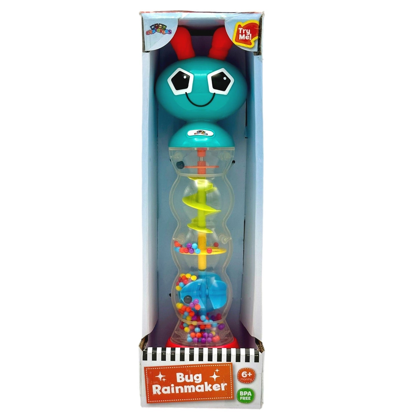 Bug-shaped rainmaker toy in packaging.