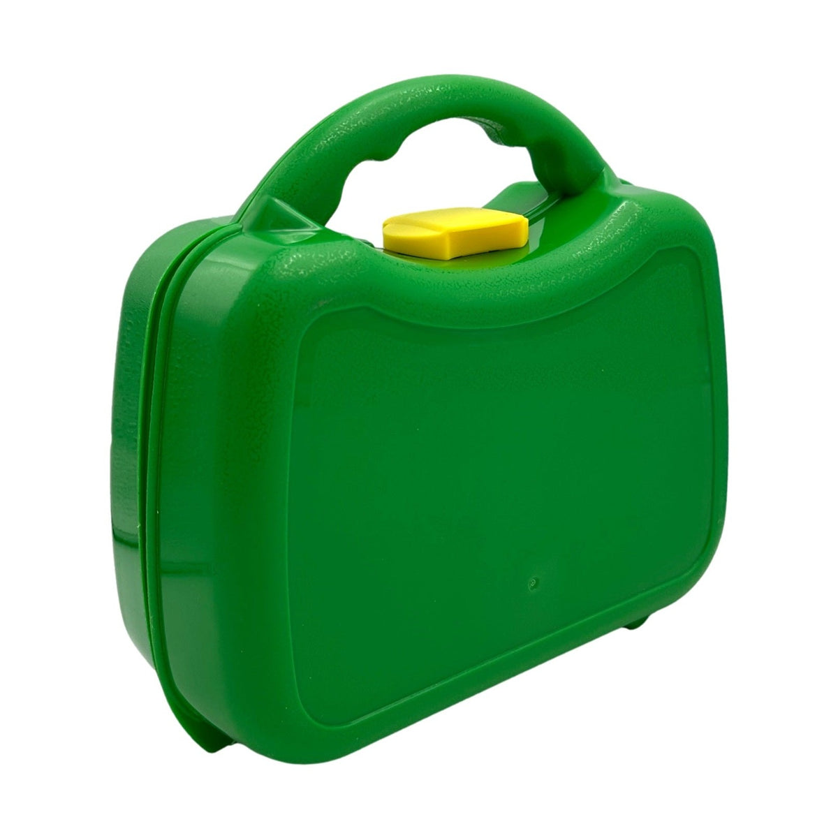 Green plastic toolbox with yellow latch.