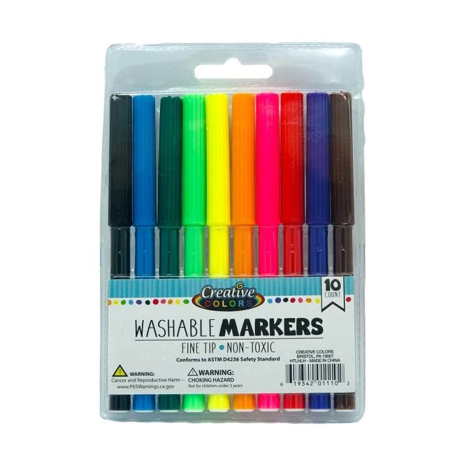 10 CT FINE TIP MARKERS WASHABLE CLASSIC COLORS