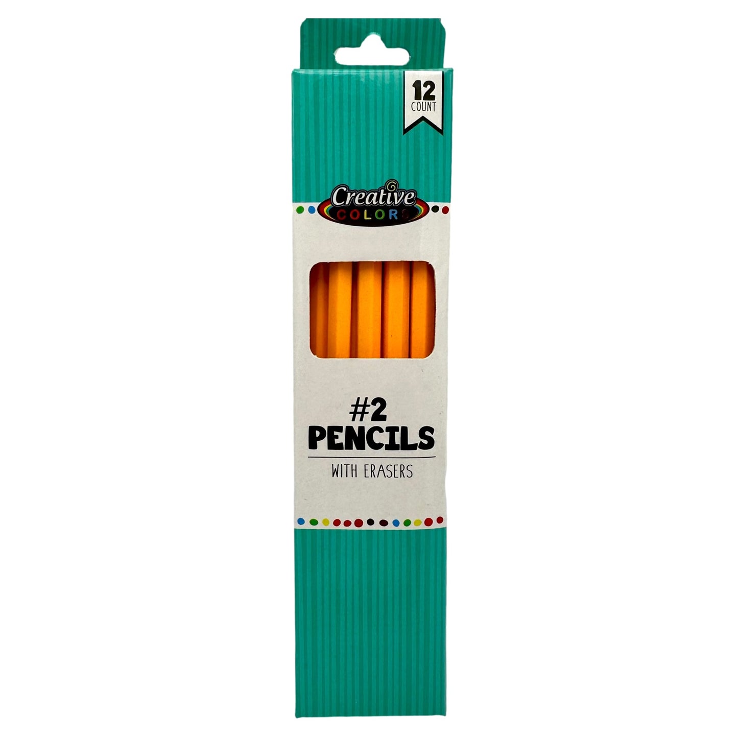 Box of 12 yellow #2 pencils with erasers.