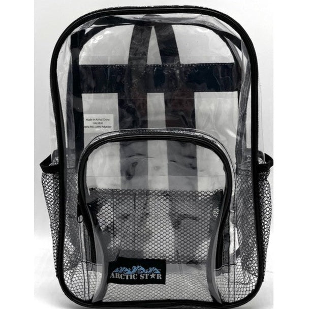 17 IN CLEAR VINYL BACKPACK WITH BLACK TRIM 12 X 17 IN