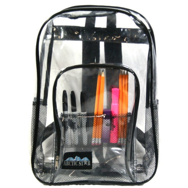 17 IN CLEAR VINYL BACKPACK WITH BLACK TRIM
