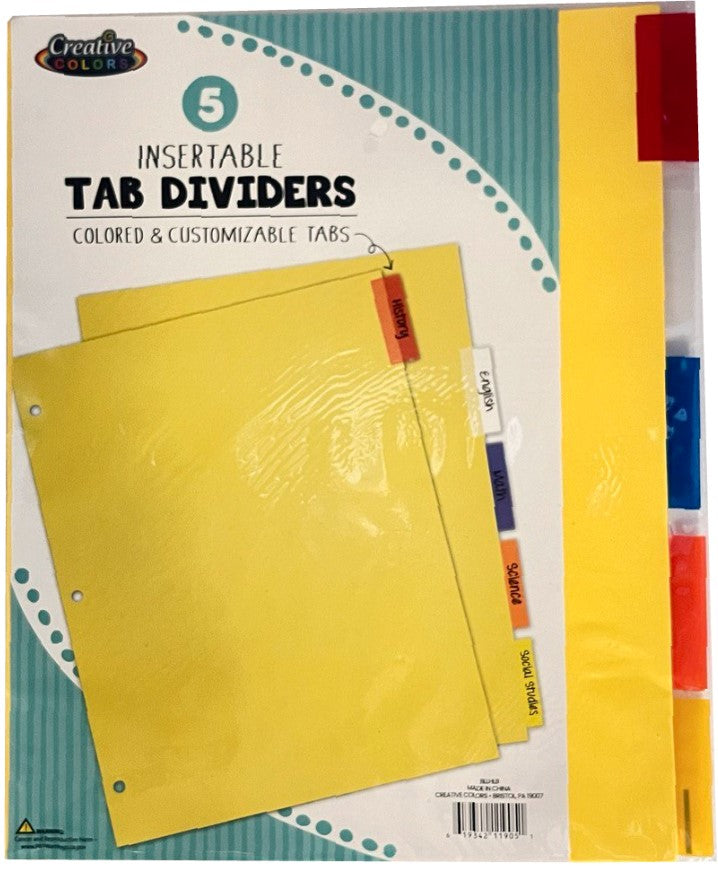DIVISORES DE CARPETA DE 5 PESTAÑAS PESTAÑAS DE COLOR INSERTABLES