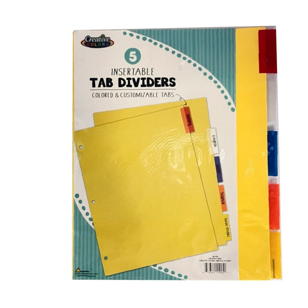 DIVISORES DE CARPETA DE 5 PESTAÑAS PESTAÑAS DE COLOR INSERTABLES