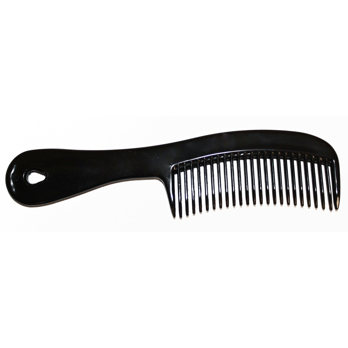 Black plastic comb with handle.